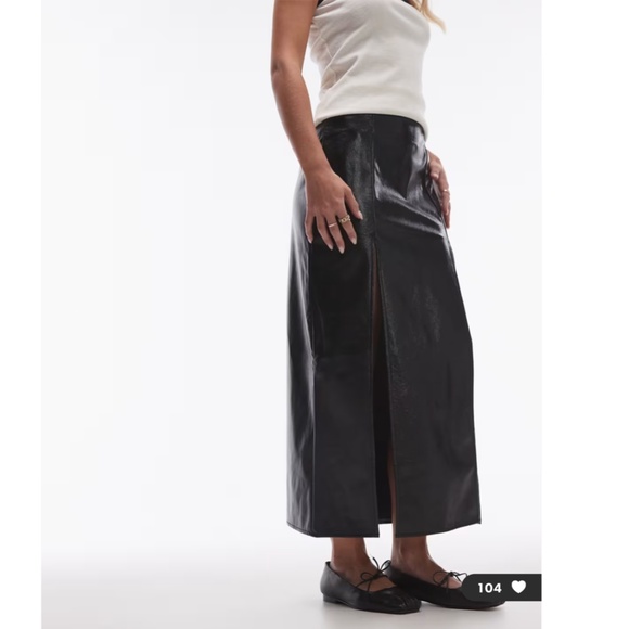 NEW TOPSHOP Black VINYL Double Slit FAUX LEATHER Rocker Chic MAXI SKIRT US 8 - Picture 10 of 16